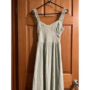 Altar'd State Green  Ruffle Sleeveless Dress - Size XS Tie Back Boho Crinkle Max